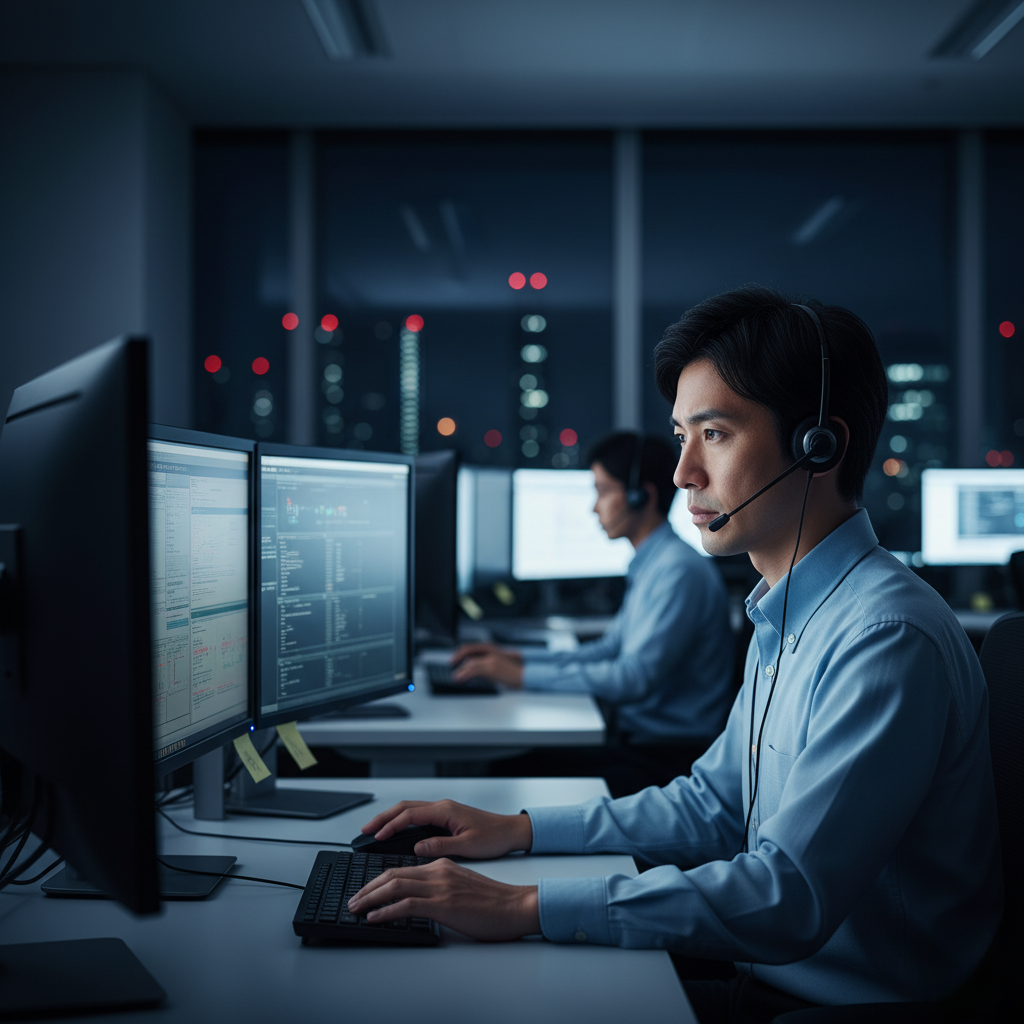 ヘッドセットを着けて電話対応するオペレーター